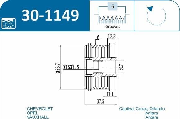 Alternator Freewheel Clutch 30-1149 - image 2