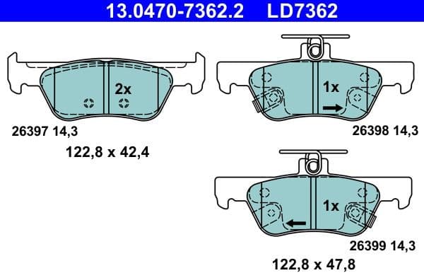 Brake Pad Set, disc brake ATE Ceramic 13.0470-7362.2