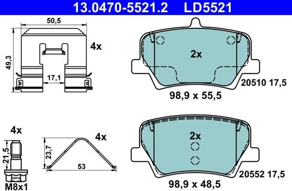 Brake Pad Set, disc brake ATE Ceramic 13.0470-5521.2