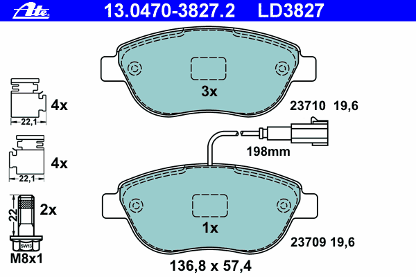 Brake Pad Set, disc brake ATE Ceramic 13.0470-3827.2