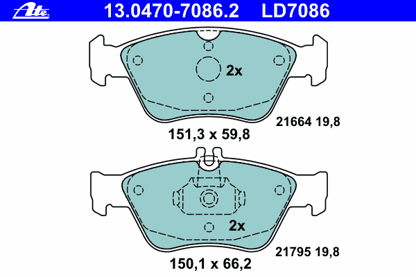 Brake Pad Set, disc brake ATE Ceramic 13.0470-7086.2
