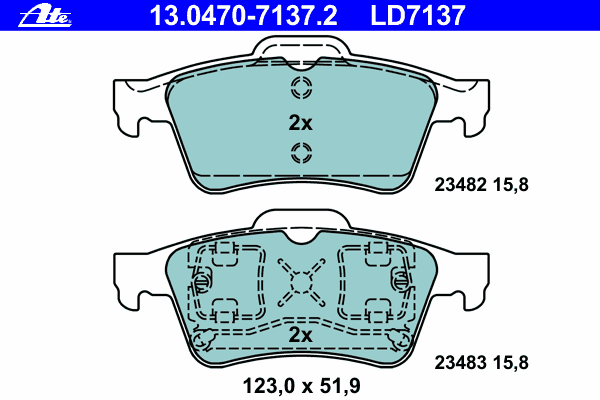 Brake Pad Set, disc brake ATE Ceramic 13.0470-7137.2