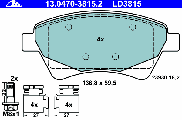 Brake Pad Set, disc brake ATE Ceramic 13.0470-3815.2