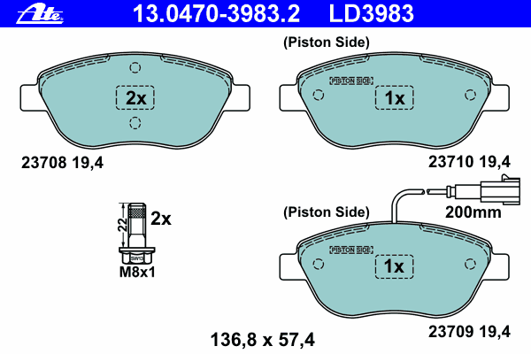 Brake Pad Set, disc brake ATE Ceramic 13.0470-3983.2