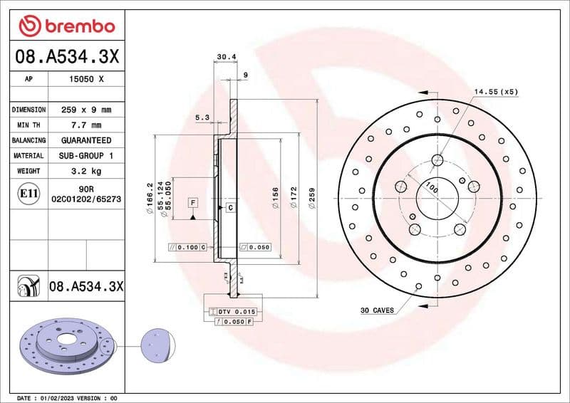 Brake Disc XTRA LINE - Xtra 08.A534.3X