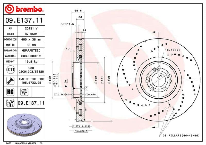 Brake Disc PRIME LINE - UV Coated 09.E137.11