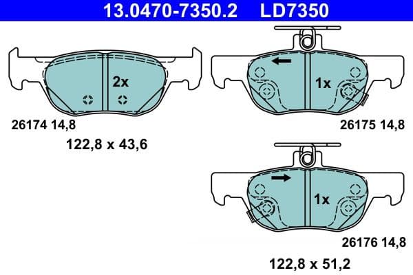 Brake Pad Set, disc brake ATE Ceramic 13.0470-7350.2