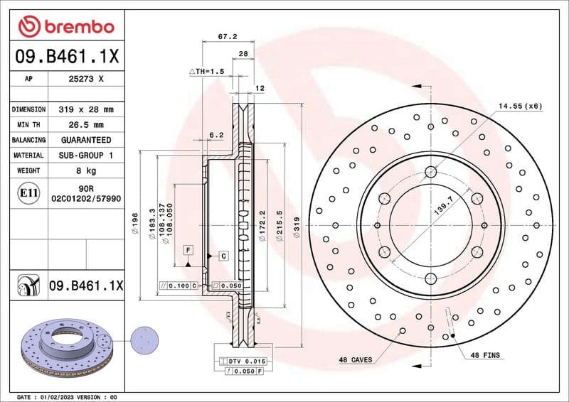 Brake Disc XTRA LINE - Xtra 09.B461.1X