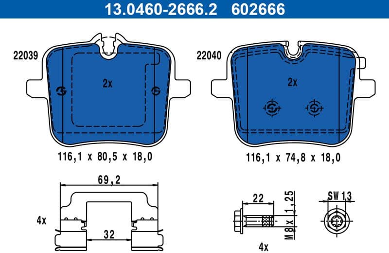Brake Pad Set, disc brake 13.0460-2666.2