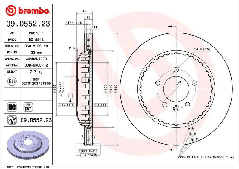 Brake Disc PRIME LINE - Lightweight 09.D552.23