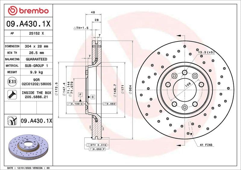 Brake Disc XTRA LINE - Xtra 09.A430.1X