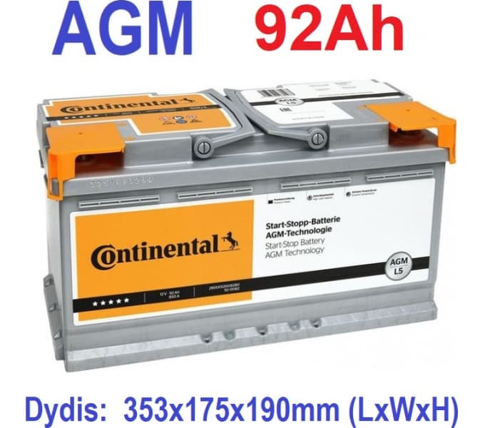 Akumuliatorius CONTINENTAL AGM 92Ah 850A PREMIUM - 2800012008280