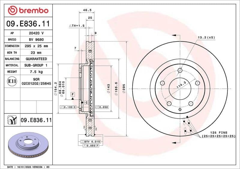 Brake Disc PRIME LINE - UV Coated 09.E836.11