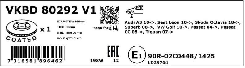 Brake disc, 1pcs FRONT, Top Quality VKBD80292V1 - image 2