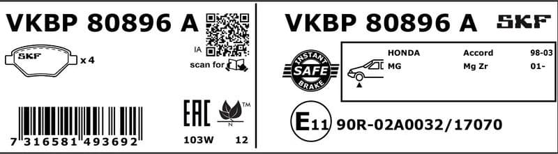 Brake Pad Set, disc brake VKBP80896A