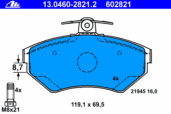 Brake Pad Set, disc brake 13.0460-2821.2