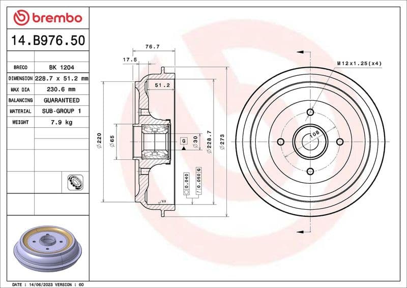 Brake Drum ESSENTIAL LINE - With Bearing Kit 14.B976.50