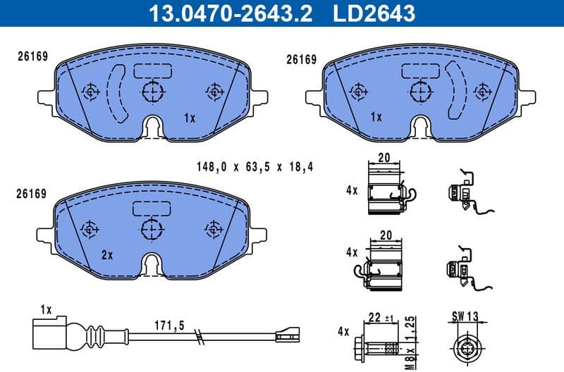 Brake Pad Set, disc brake ATE Ceramic 13.0470-2643.2