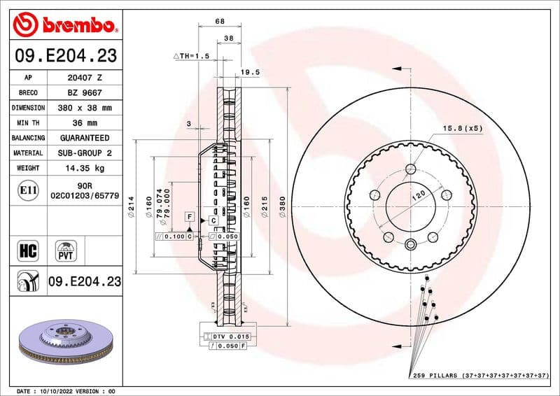 Brake Disc PRIME LINE - Lightweight 09.E204.23