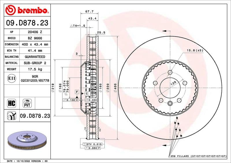 Brake Disc PRIME LINE - Lightweight 09.D878.23