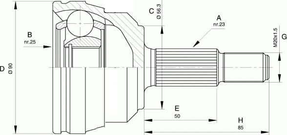 CV joint outer HC616-BE
