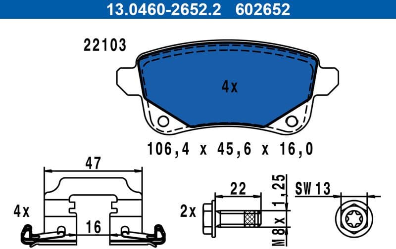 Brake Pad Set, disc brake 13.0460-2652.2