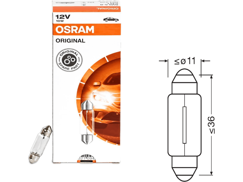 Osram Bulb C10W 36mm 10W 12V SV8,5-8 UNV1 - 6461 (OSRAM) - Autoera