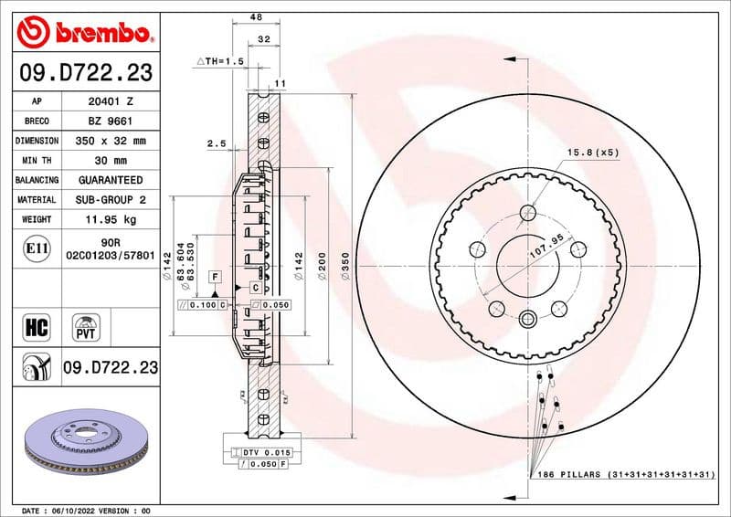 Brake Disc PRIME LINE - Lightweight 09.D722.23