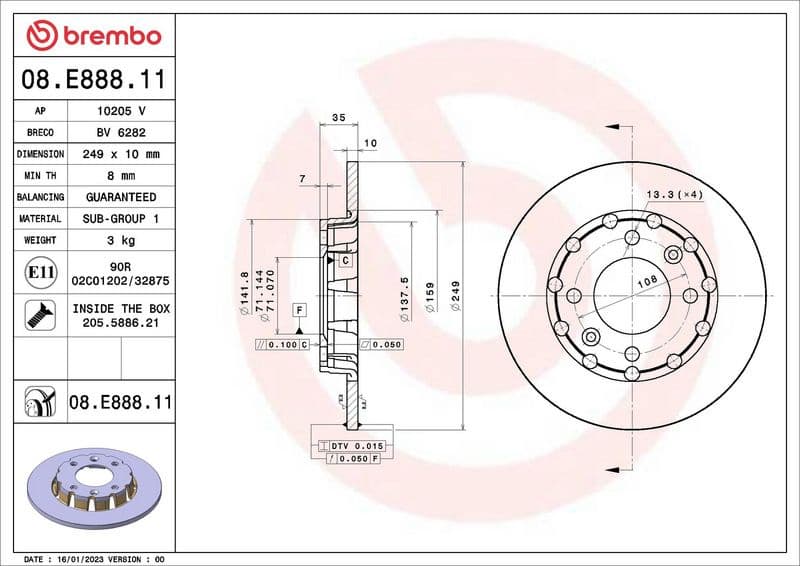 Brake Disc PRIME LINE - UV Coated 08.E888.11