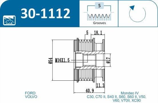 Freewheel clutch alternator 30-1112 - image 2