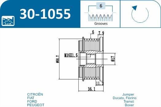 Freewheel clutch alternator 30-1055 - image 3