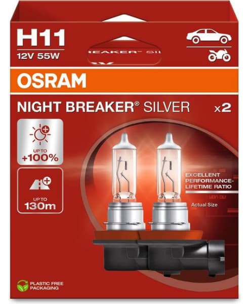 Osram Bulbs H11 +100% 55W 12V - 64211NBS-2HB (OSRAM) - Autoera