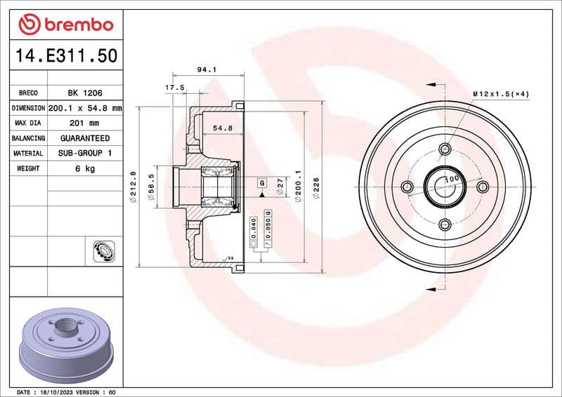 Brake Drum ESSENTIAL LINE - With Bearing Kit 14.E311.50