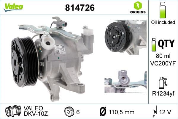 Compressor, air conditioning VALEO ORIGINS NEW OE TECHNOLOGY 814726
