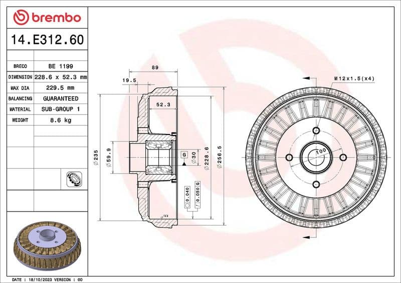 Brake Drum ESSENTIAL LINE - With Bearing Kit 14.E312.60