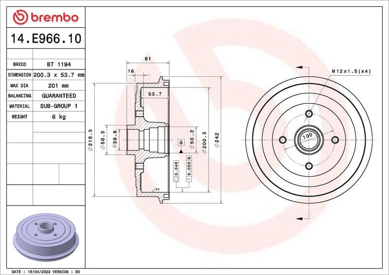Brake Drum ESSENTIAL LINE 14.E966.10