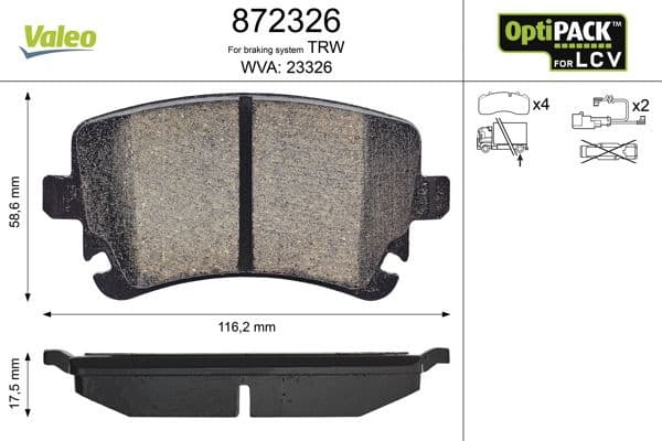 Brake Pad Set, disc brake OPTIPACK for LCV 872326