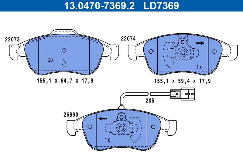 Brake Pad Set, disc brake ATE Ceramic 13.0470-7369.2