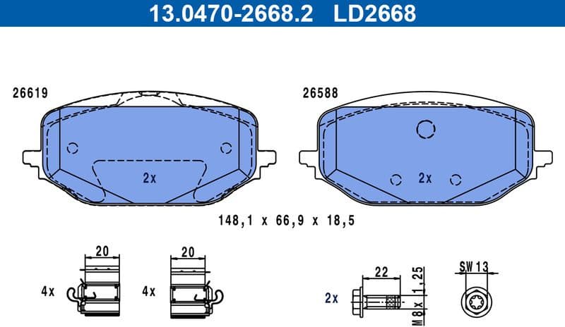 Brake Pad Set, disc brake ATE Ceramic 13.0470-2668.2