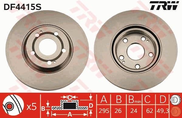 Brake Disc TRW SINGLE DF4415S - image 3