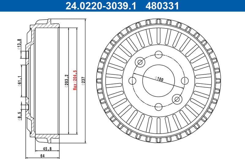 Brake Drum 24.0220-3039.1