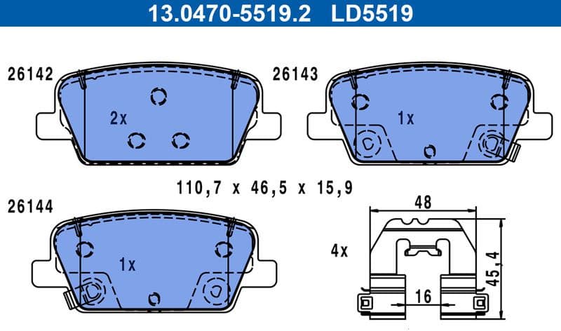 Brake Pad Set, disc brake ATE Ceramic 13.0470-5519.2