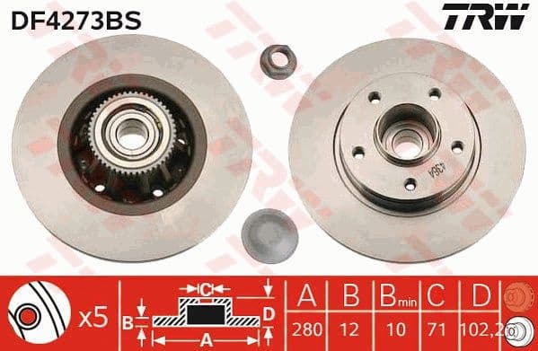 Brake Disc TRW SINGLE DF4273BS