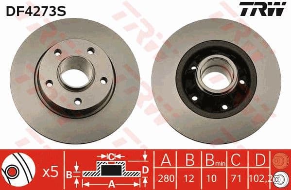 Brake Disc TRW SINGLE DF4273S