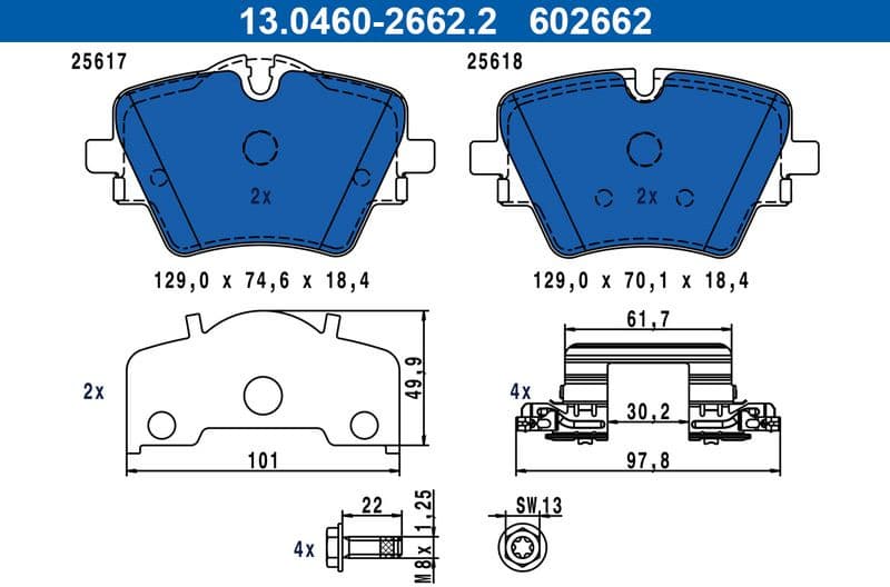 Brake Pad Set, disc brake 13.0460-2662.2