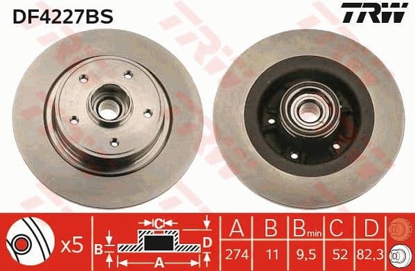 Brake Disc TRW SINGLE DF4227BS