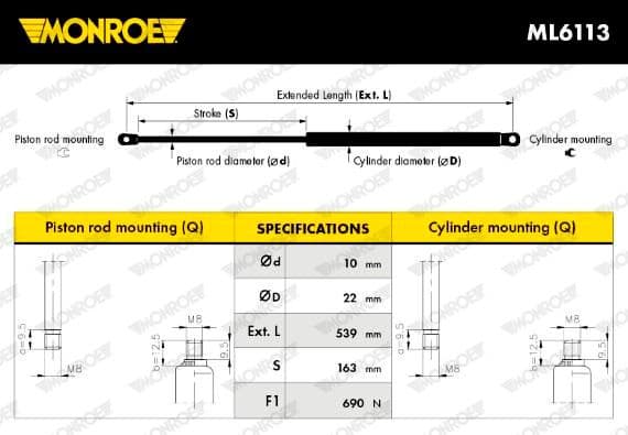 Gas Spring, boot/cargo area MONROE MaxLift ML6113 - image 7