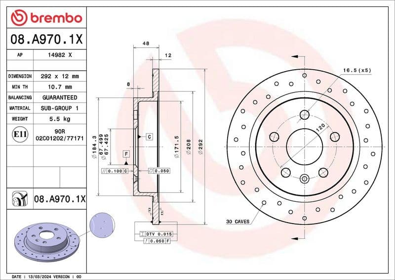 Brake Disc XTRA LINE - Xtra 08.A970.1X
