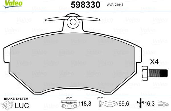 Brake Pad Set, disc brake 598330