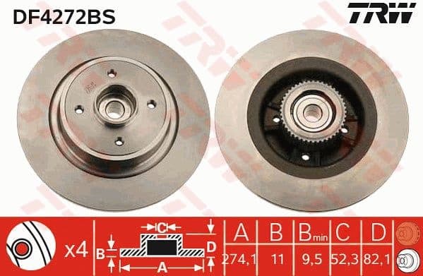 Brake Disc TRW SINGLE DF4272BS